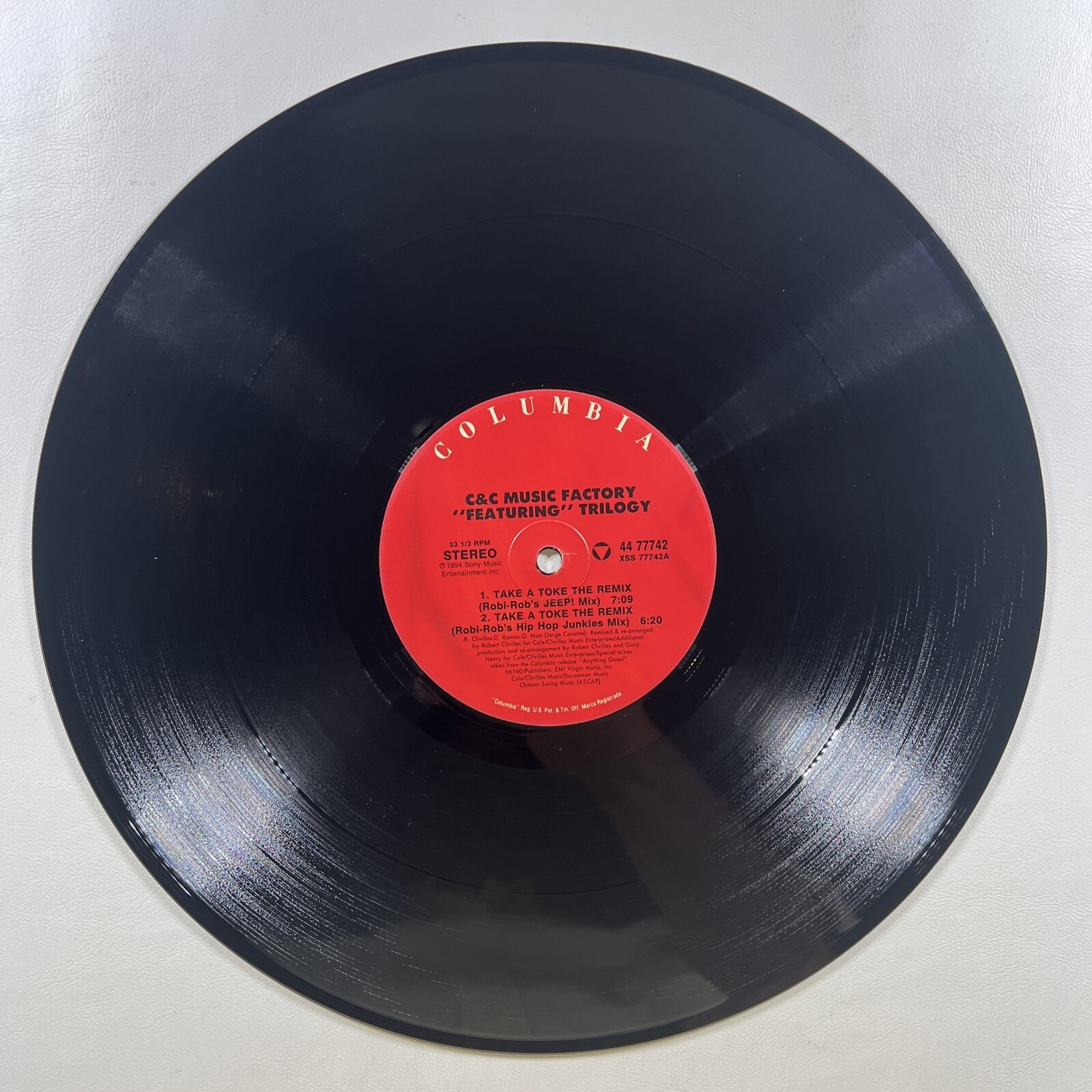 C + C Music Factory -Take A Toke (The Remix) Single 12” Columbia 4477742 VG+ - Image 4