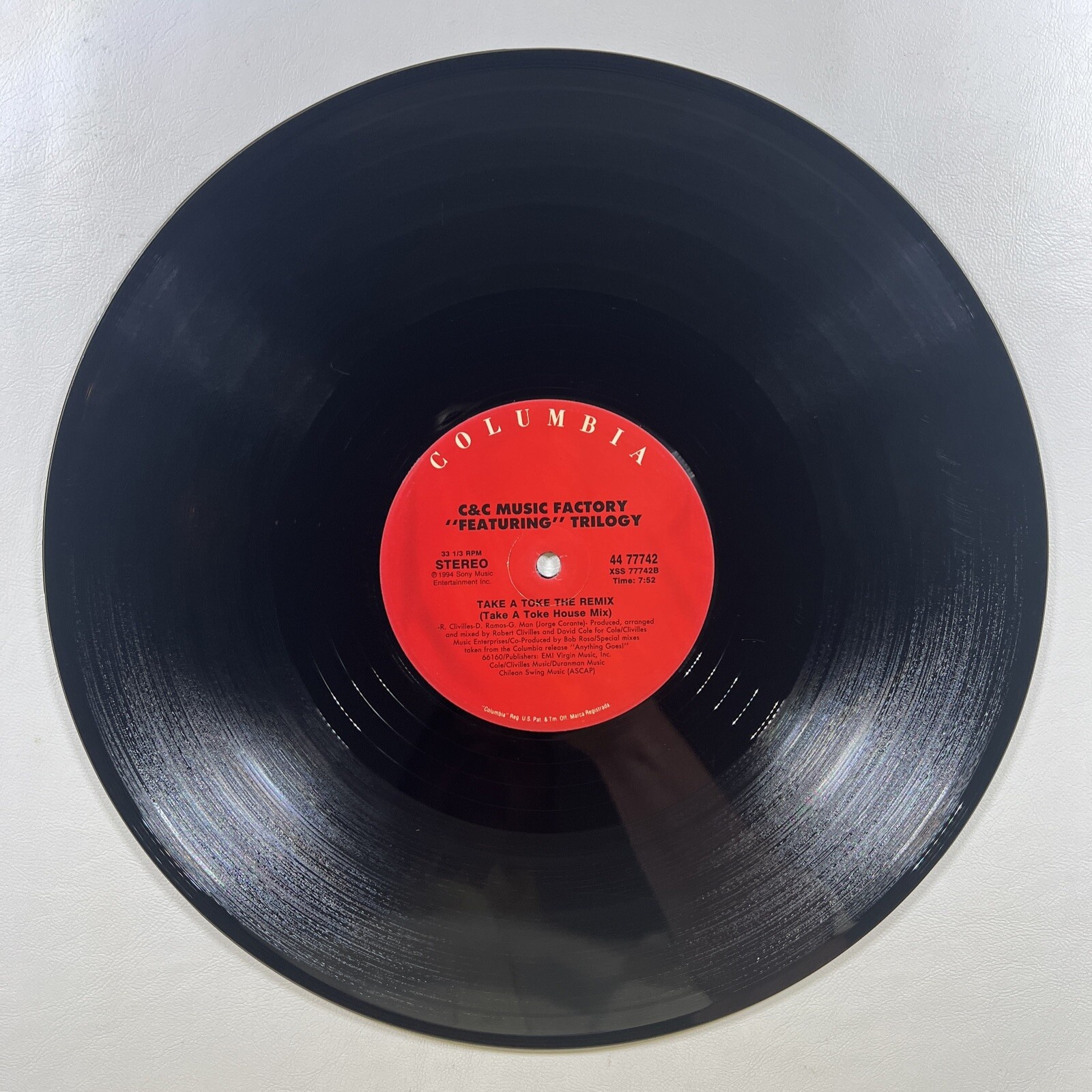 C + C Music Factory -Take A Toke (The Remix) Single 12” Columbia 4477742 VG+ - Image 5