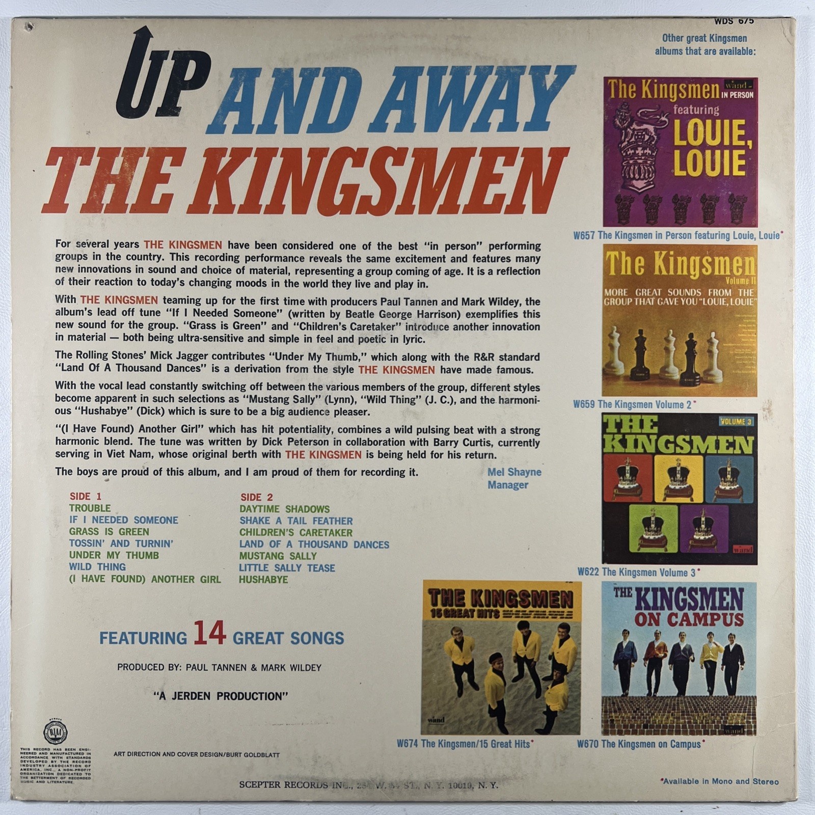 The Kingsmen - Up and Away LP Wand WDS 675 EX 1966 Stereo Garage Rock - Image 2