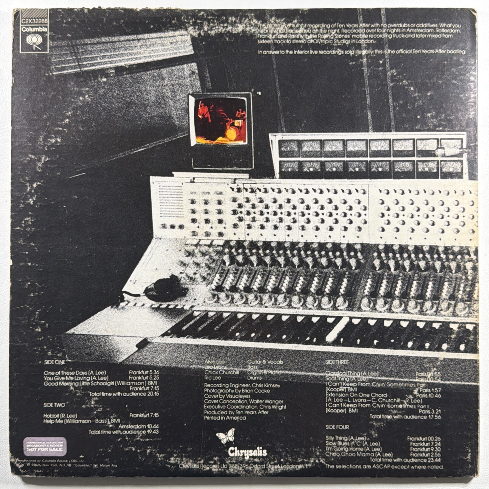 Ten Years After – Recorded Live 2LP Columbia C2X 32288 VG+ 1973 Promo Gate Hype - Image 2