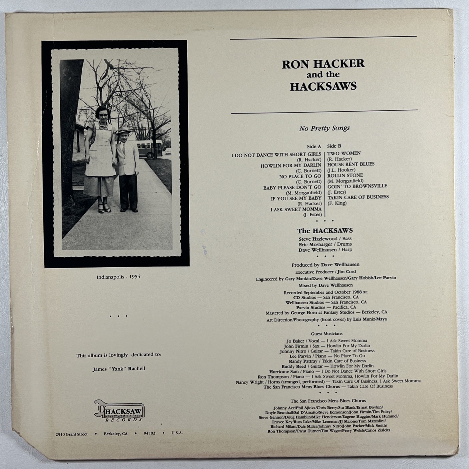 Ron Hacker And The Hacksaws - No Pretty Songs LP Hacksaw Records EX 1988 - Image 2
