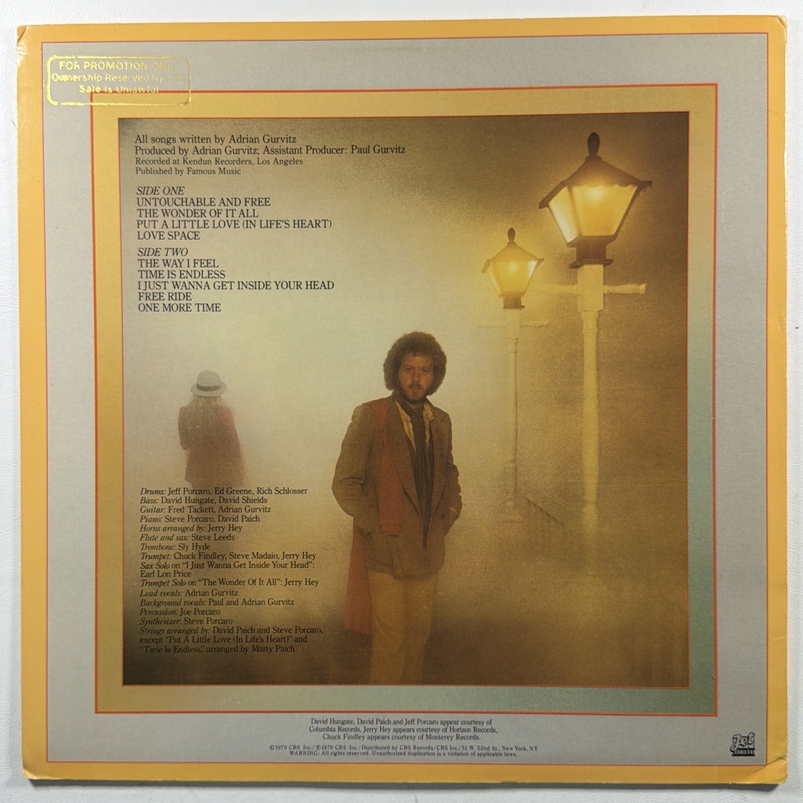 Adrian Gurvitz - Sweet Vendetta LP Jet Records JZ35782 EX 1979 White Promo - Image 2