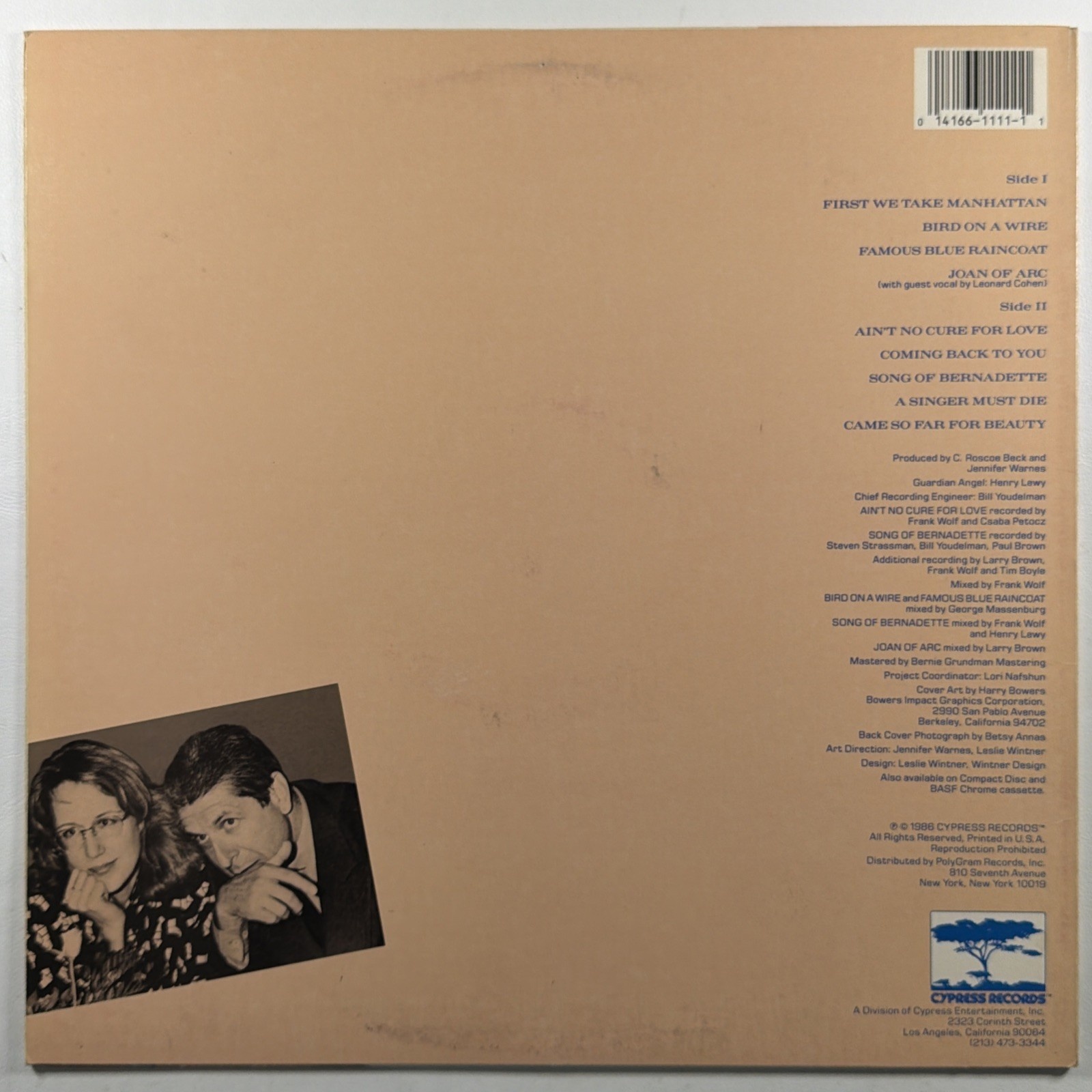 Jennifer Warnes - Famous Blue Raincoat LP Cypress 661 111-1 EX 1986 - Image 2
