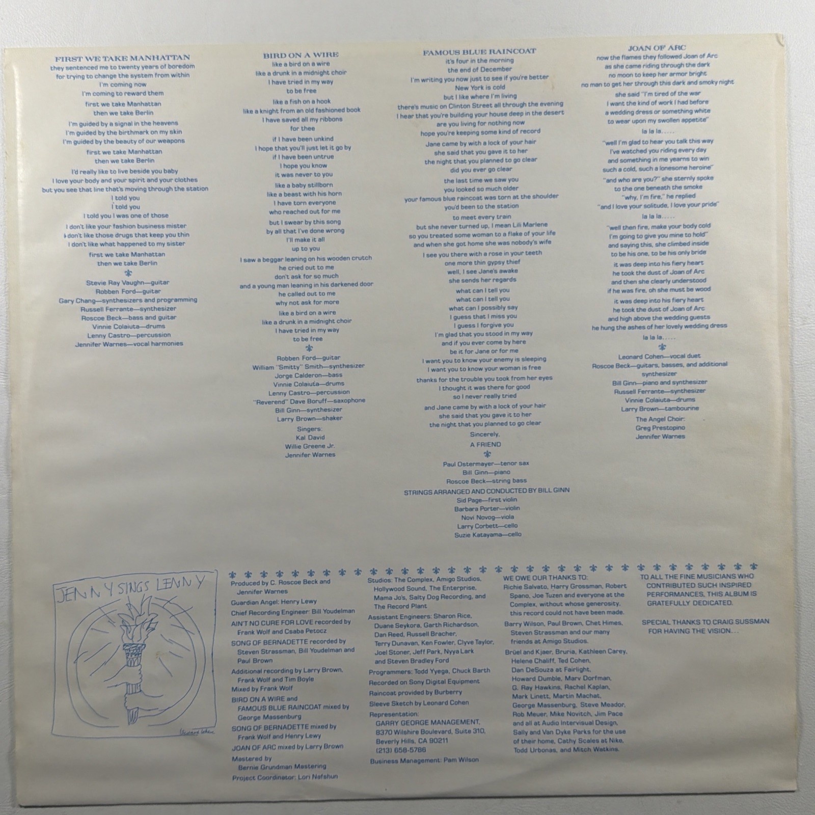 Jennifer Warnes - Famous Blue Raincoat LP Cypress 661 111-1 EX 1986 - Image 3