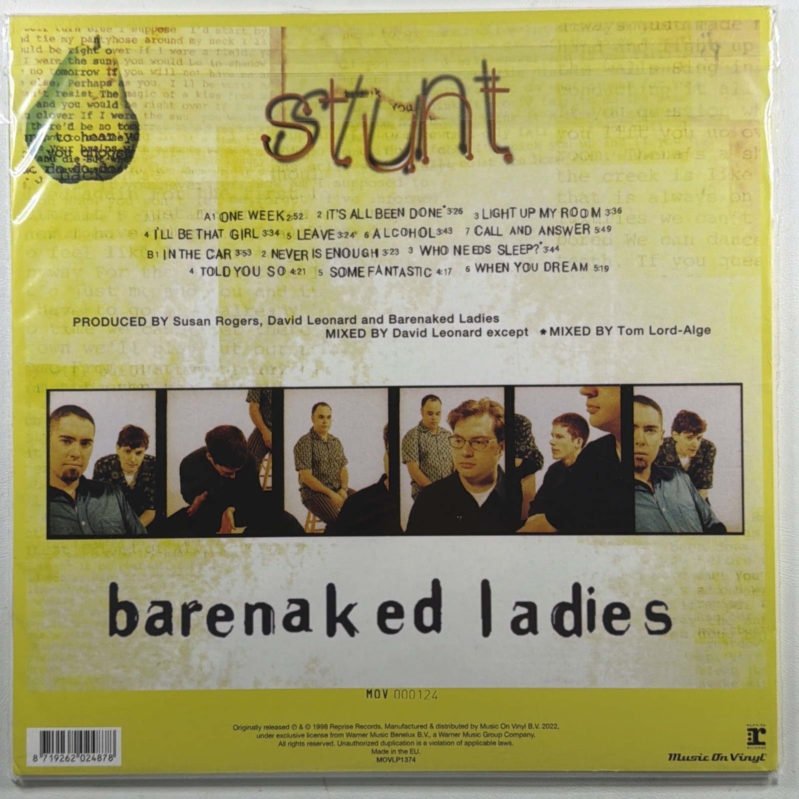 Barenaked Ladies - Stunt LP MOVLP1374 Sealed Ltd Ed 124/3k Yellow 180g EU Insert - Image 3