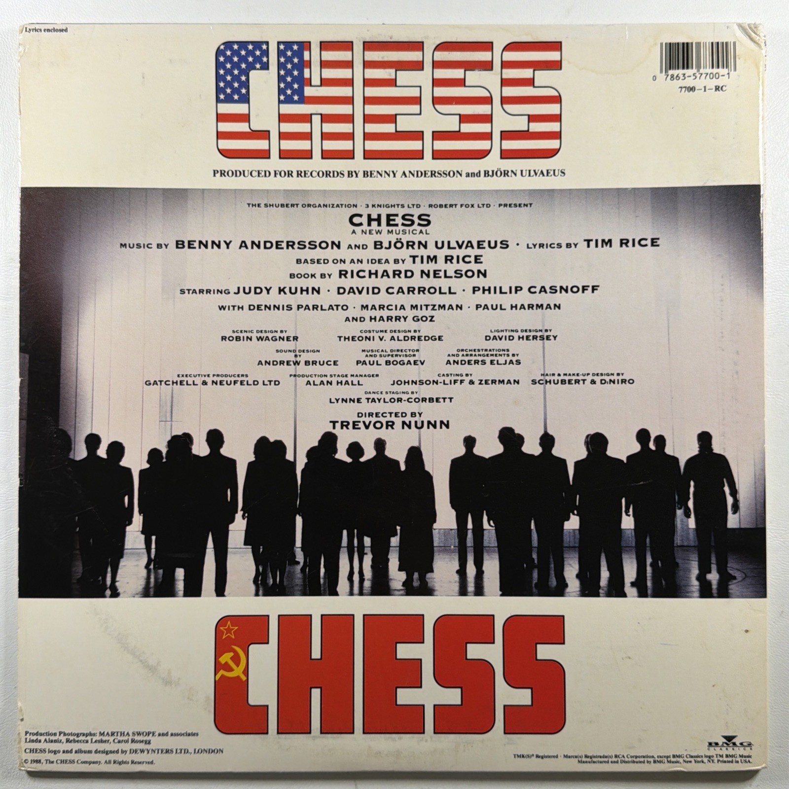 Chess Original Broadcast Cast Recording LP RCA Victor 7700-1-RC EX Gate 1988 - Image 2