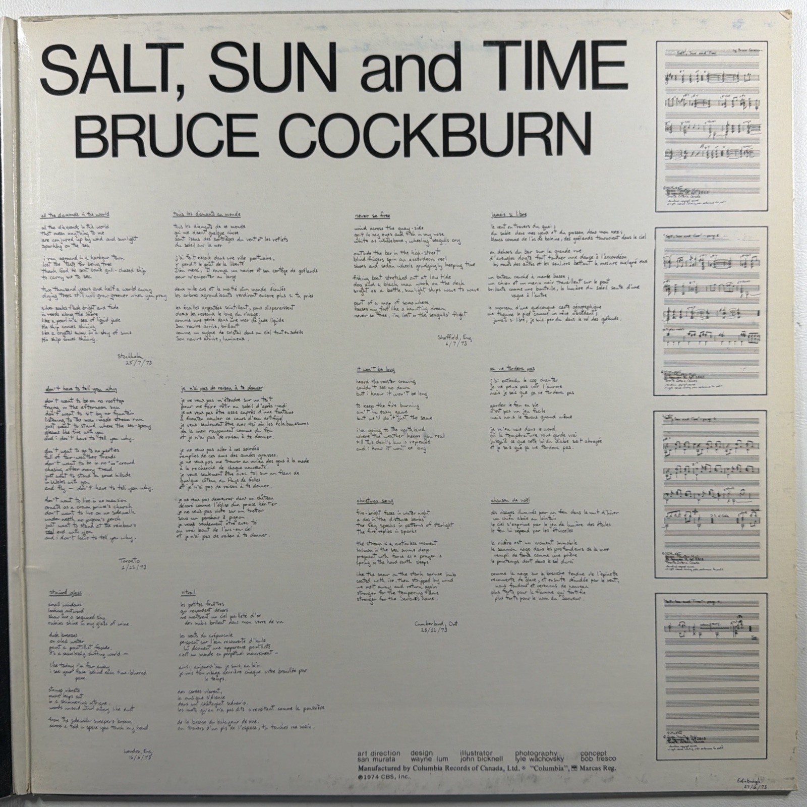 Bruce Cockburn – Salt, Sun And Time LP True North TN 16 Canada VG+ Gatefold 1974 - Image 4