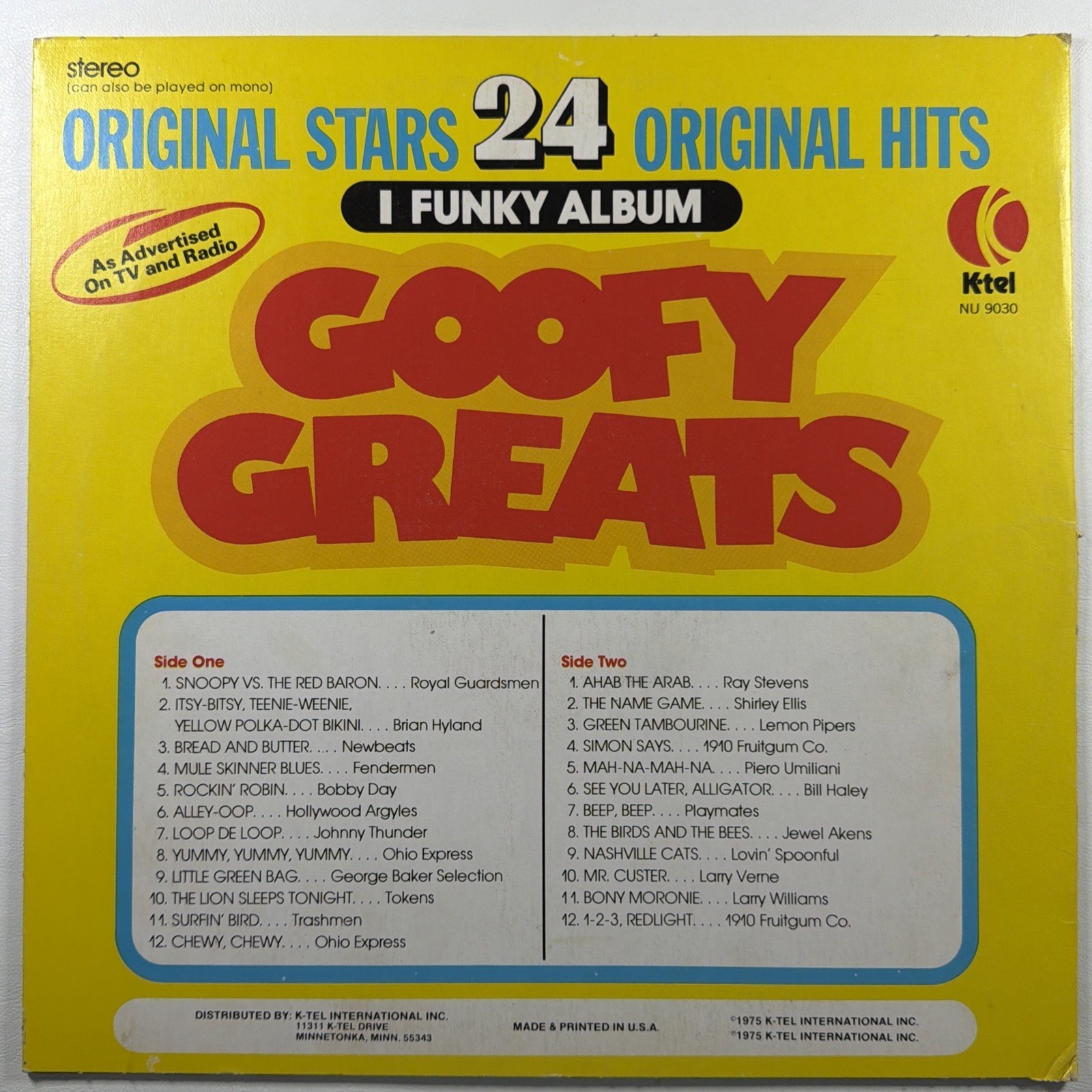 K-Tel Goofy Greats LP 12" Black Vinyl Stereo 1975 Collector's Ed NU 9030 VG+ - Image 2