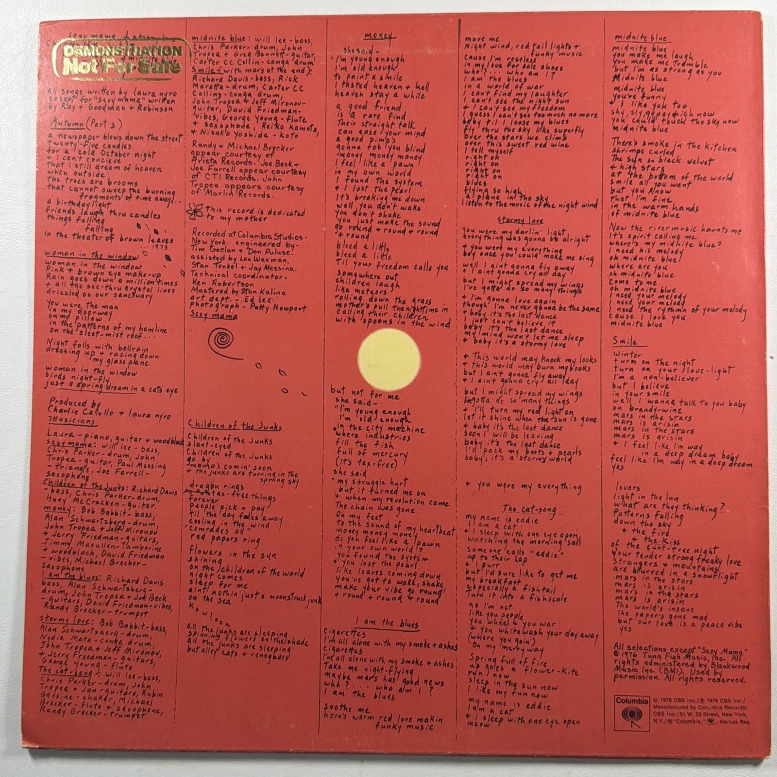 Laura Nyro - Smile LP Columbia Records PC 33912 EX White Label Promo 1976 - Image 2