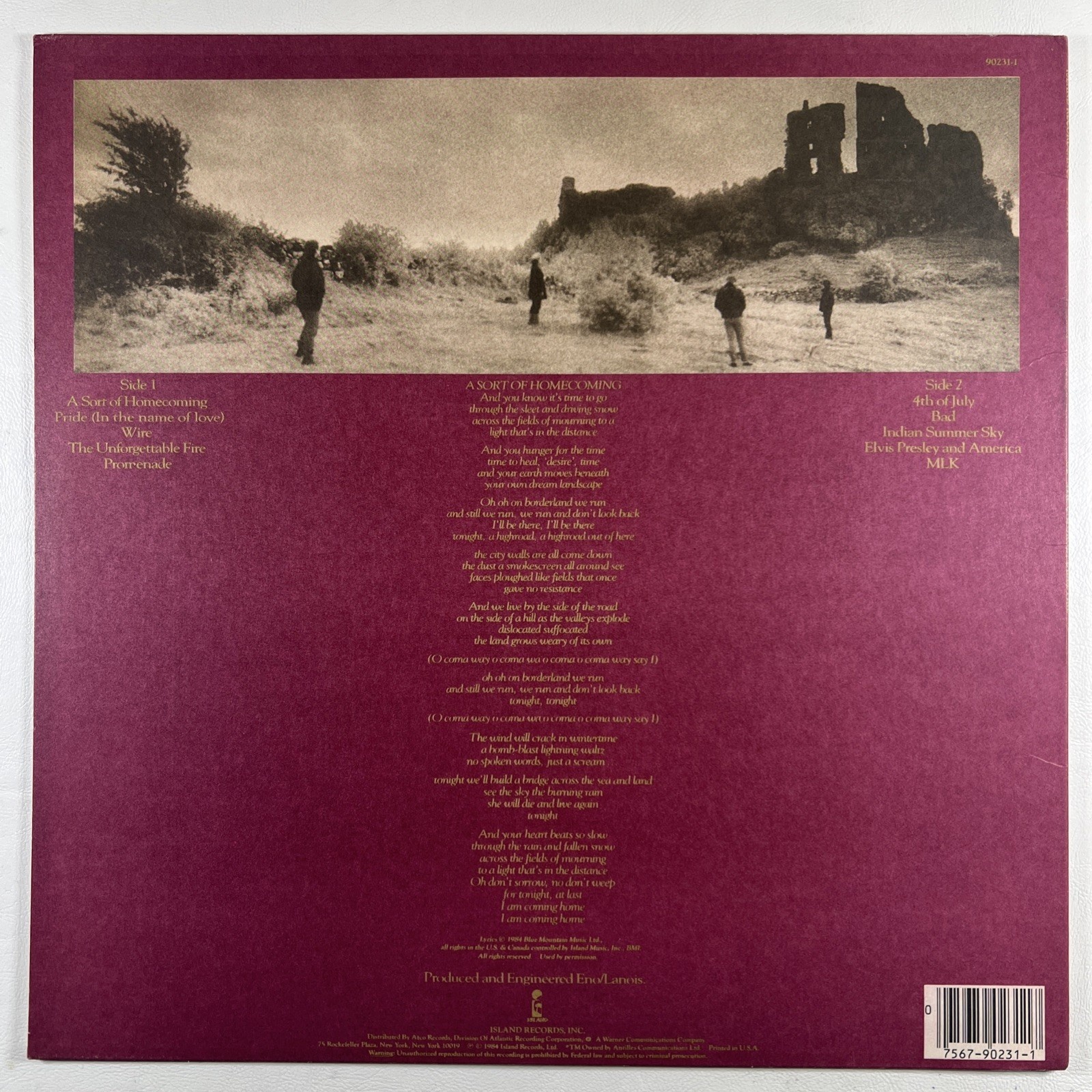 U2 - The Unforgettable Fire LP Island Records 90231-1 NM 1984 Pride Wire - Image 2