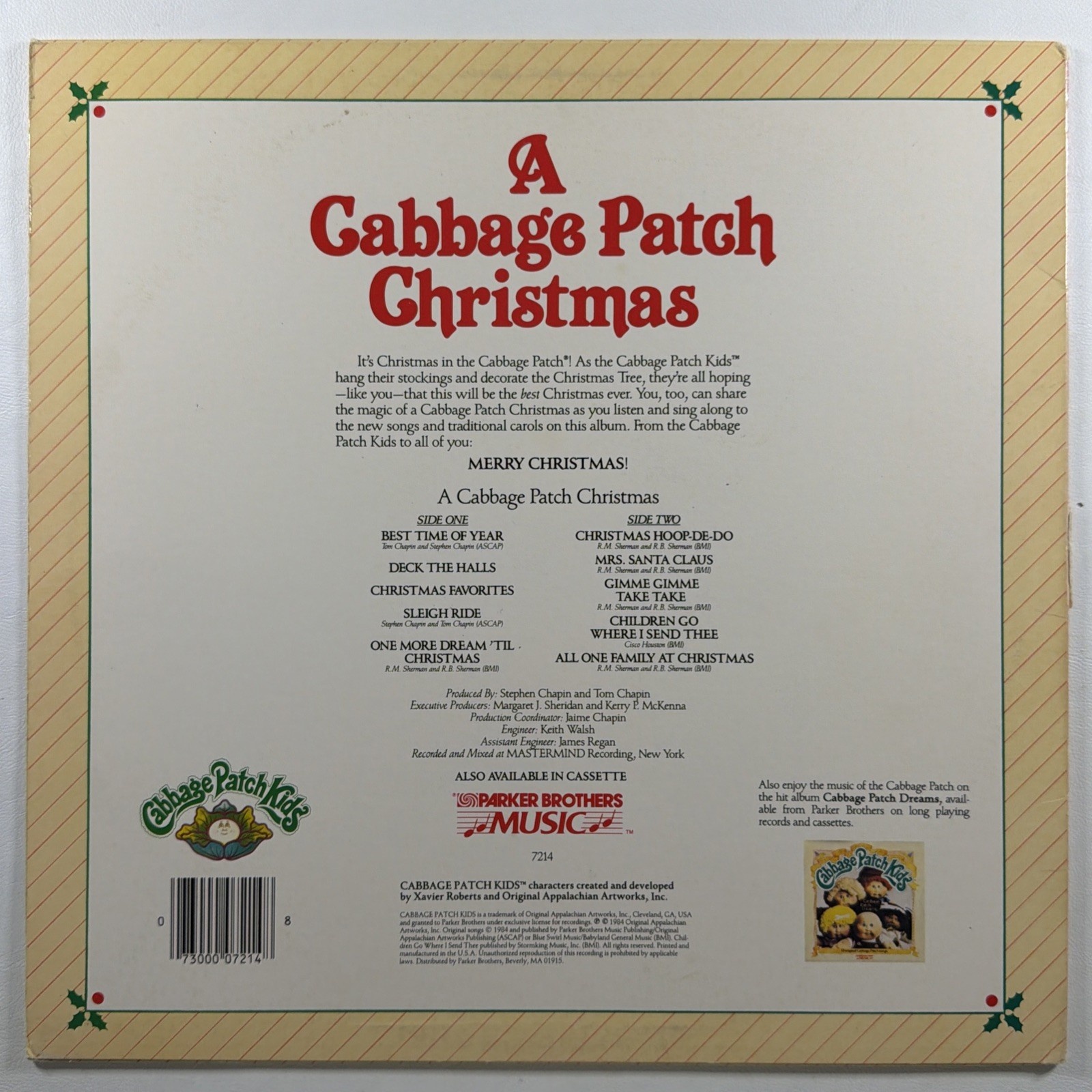A Cabbage Patch Christmas LP Parker Brothers Music PB7214 VG+ 1984 - Image 2