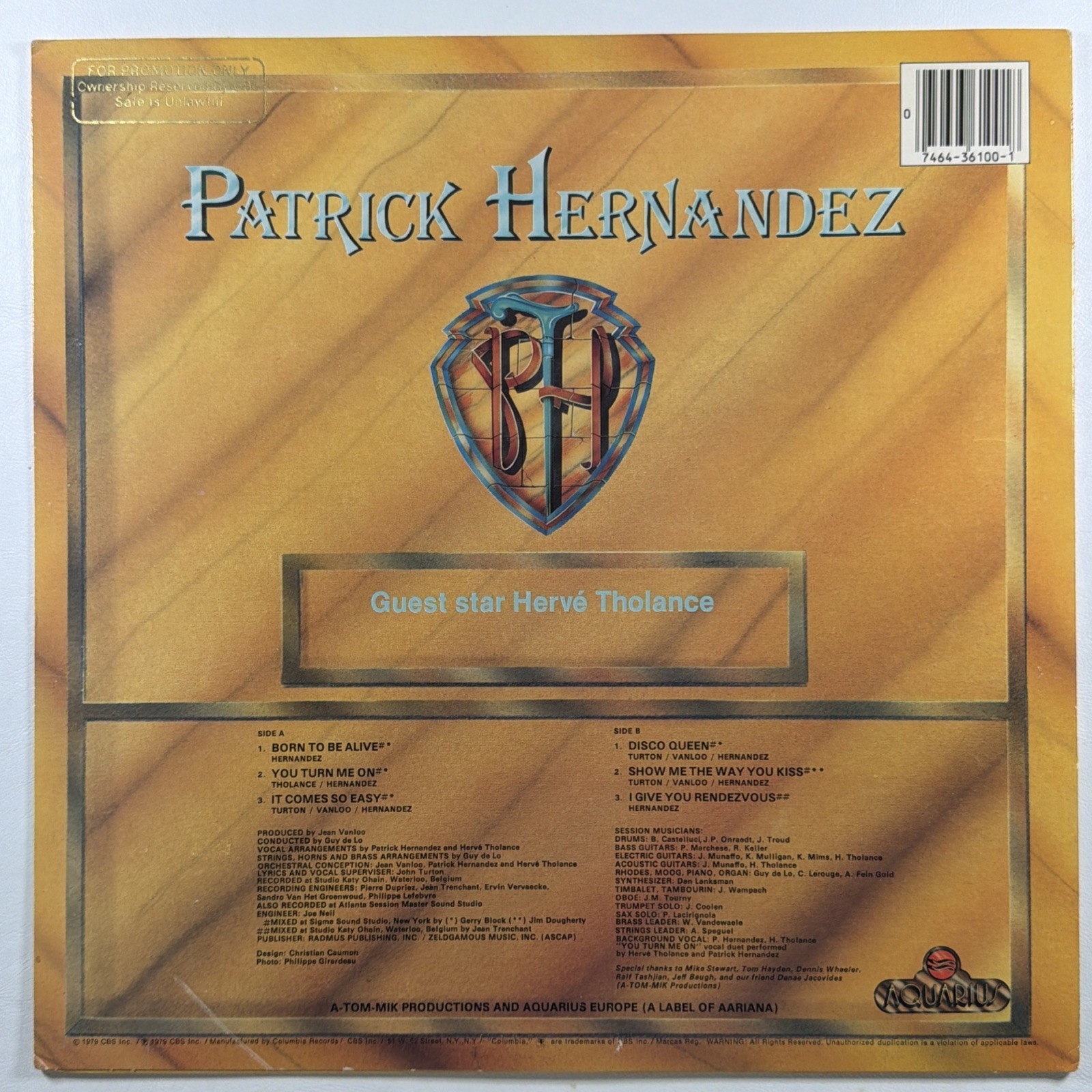 Patrick Hernandez - Born To Be Alive LP Columbia 36100 NM White Label Promo 1979 - Image 2