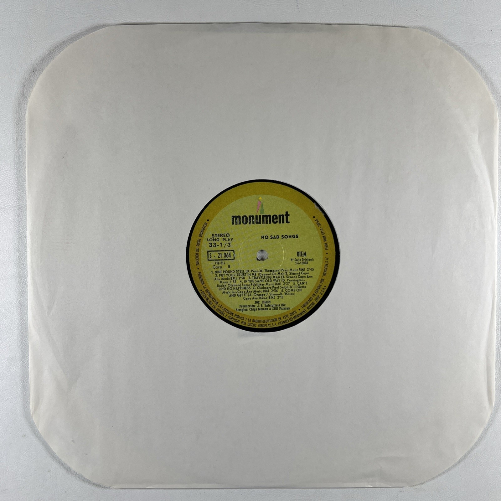 Joe Simon - No Sad Songs LP Monument S-21.064 VG+ Spain 1968 180g - Image 3