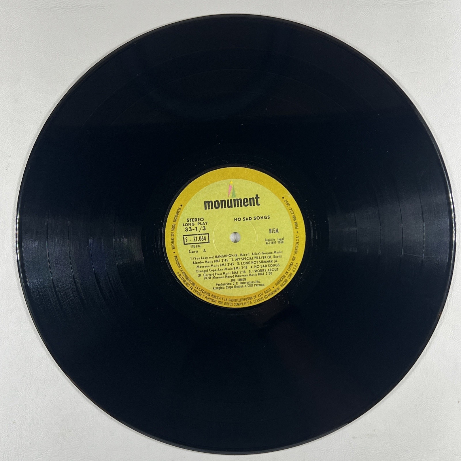 Joe Simon - No Sad Songs LP Monument S-21.064 VG+ Spain 1968 180g - Image 5