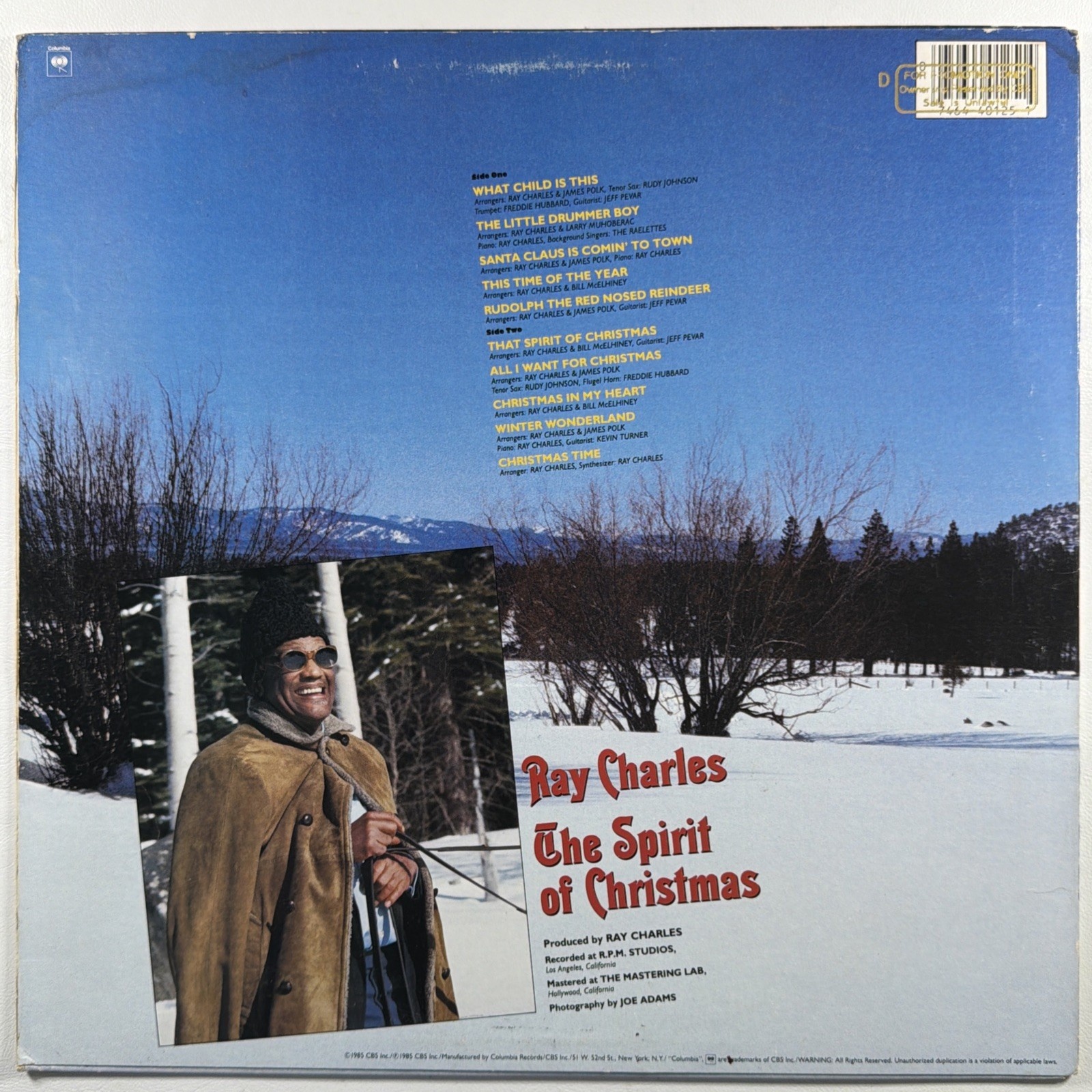 Ray Charles - The Spirit Of Christmas 1LP Columbia PC 40125 VG+ Promo 1985 - Image 2