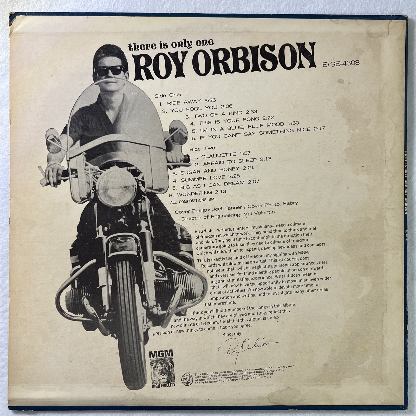 Roy Orbison - There Is Only One PROMO LP MGM E4308 VG Mono - Image 2