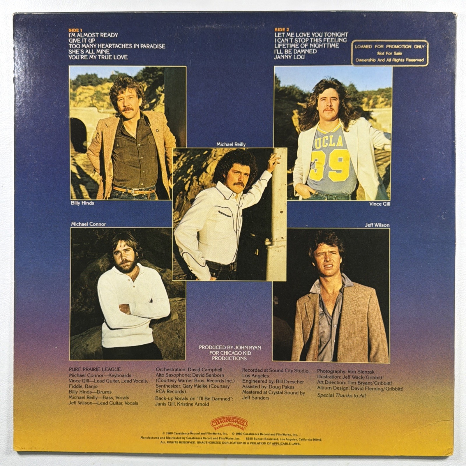 Pure Prairie League - Firin' Up LP Casablanca NBLP 7212 NM Promo 1980 Vince Gill - Image 2