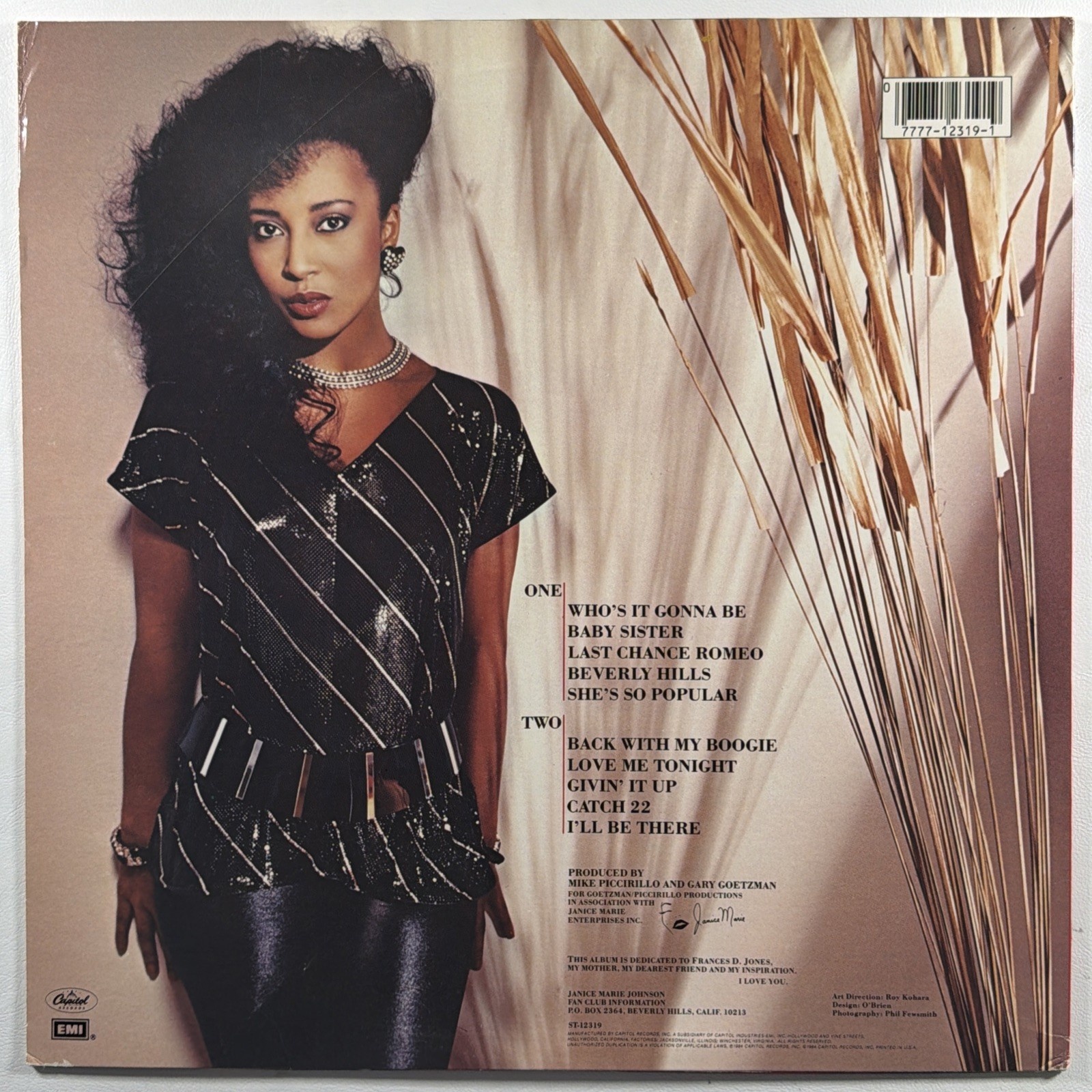 Janice Marie Johnson - One Taste of Honey LP Capitol ST-12319 NM 1984 Promo - Image 3