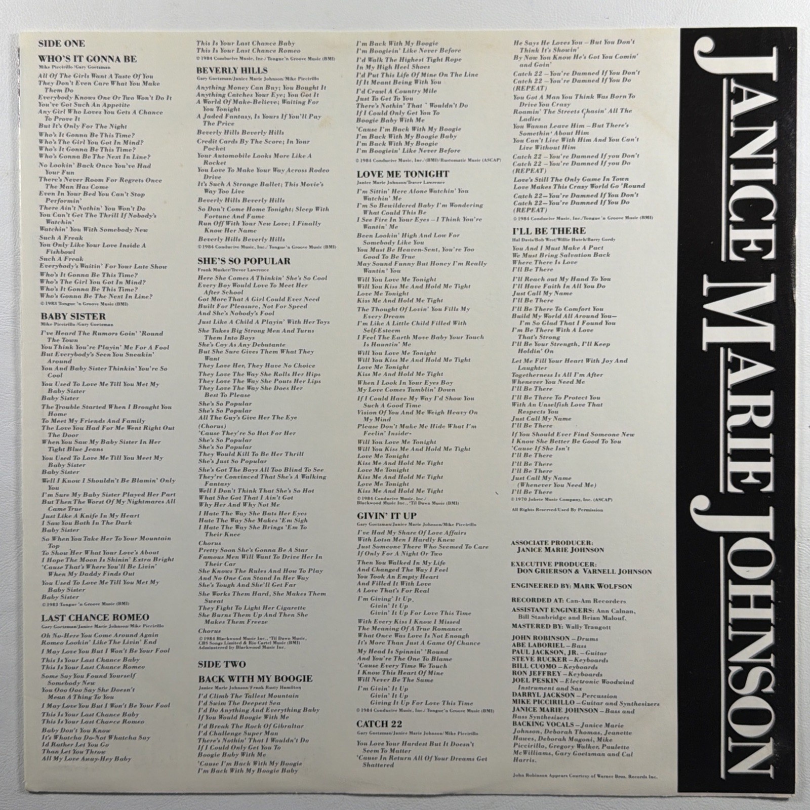 Janice Marie Johnson - One Taste of Honey LP Capitol ST-12319 NM 1984 Promo - Image 4