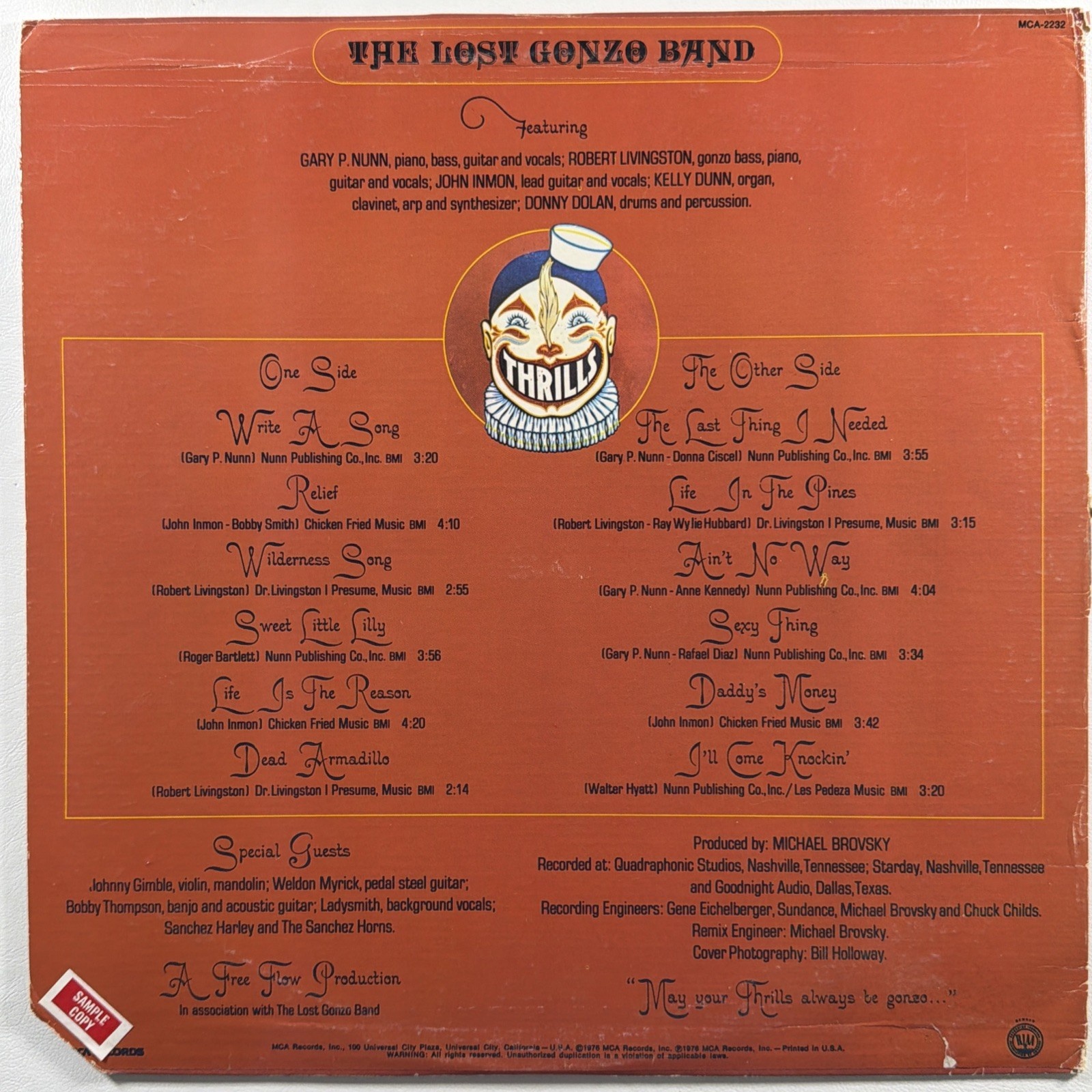 The Lost Gonzo Band - Thrills LP MCA 2332 EX 1976 Promo Insert Rock Funk Soul - Image 2