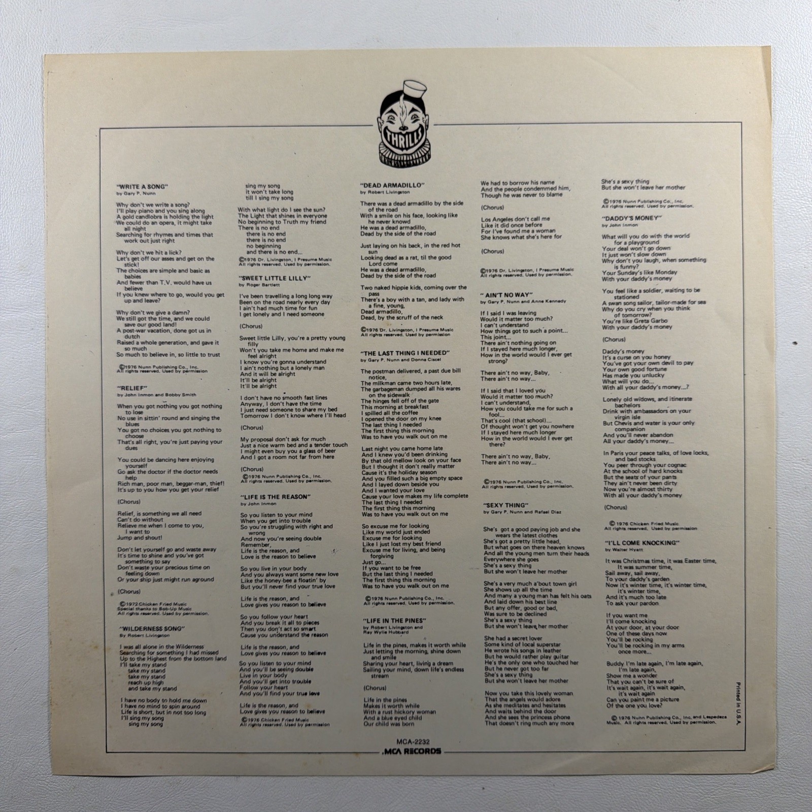 The Lost Gonzo Band - Thrills LP MCA 2332 EX 1976 Promo Insert Rock Funk Soul - Image 8