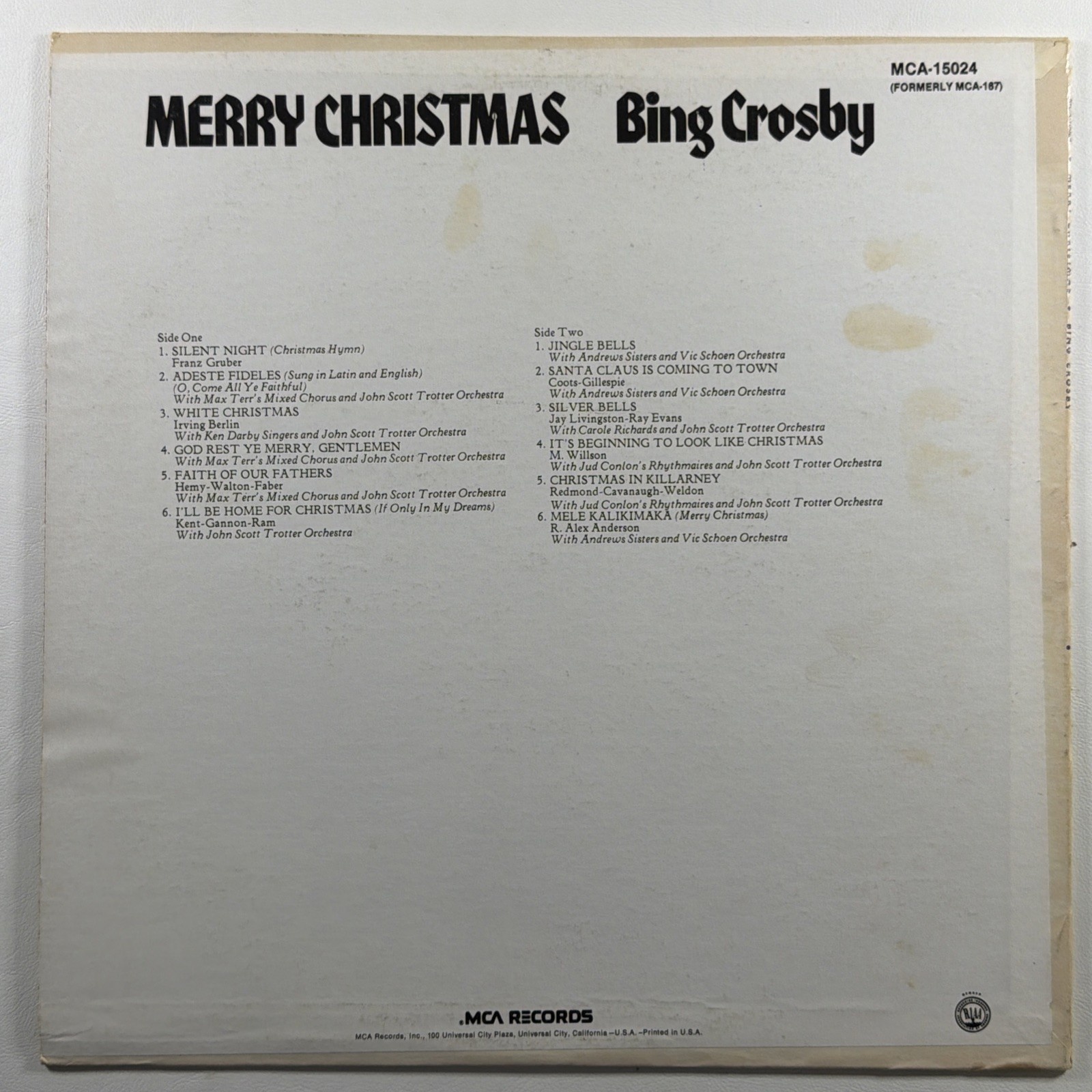 Bing Crosby - Merry Christmas LP MCA-15024 VG+ Reissue Silent Night - Image 2