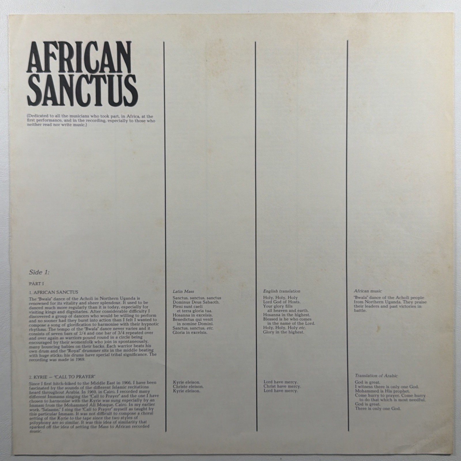 David Fanshawe - African Sanctus LP 6558 001 EX Gate 1975 Netherlands Insert - Image 5