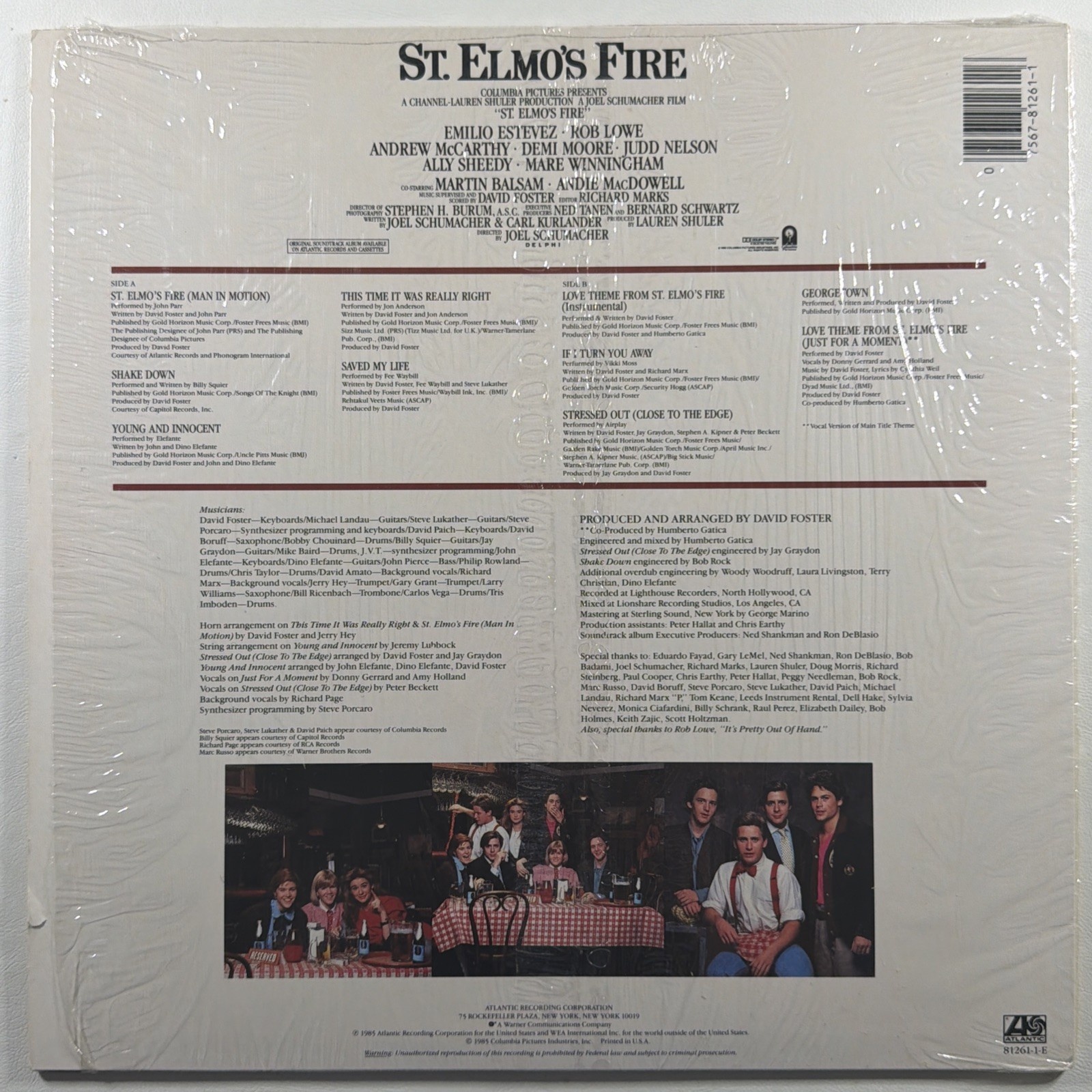 St. Elmo's Fire Soundtrack LP Atlantic 81261-1E EX 1985 Shrinkwrap - Image 2