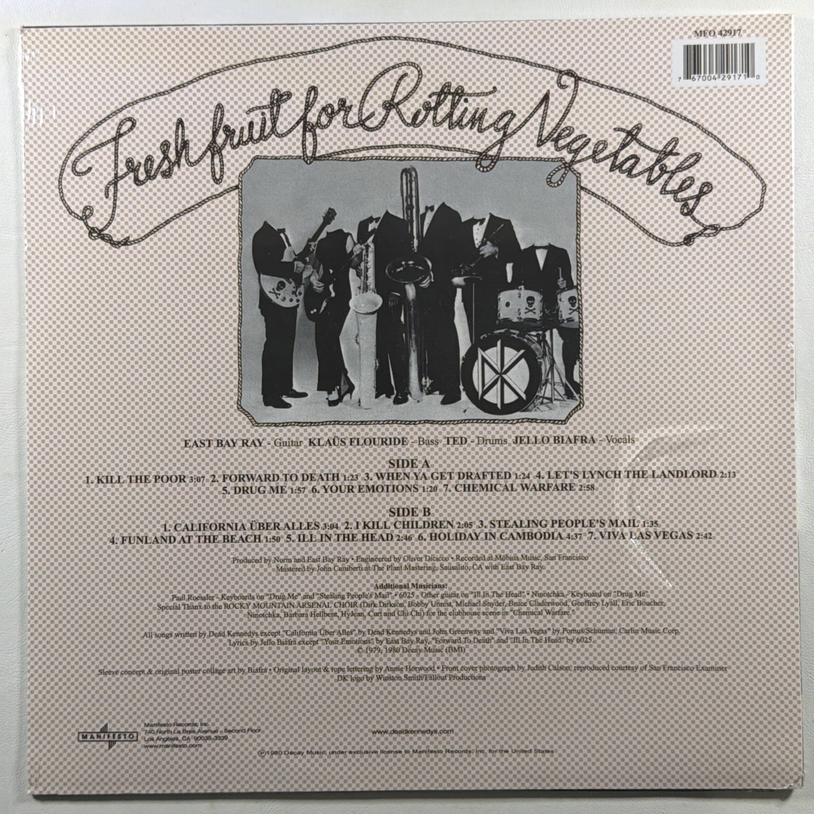 Dead Kennedys - Fresh Fruit for Rotting Vegetables LP Manifesto Sealed Poster - Image 2