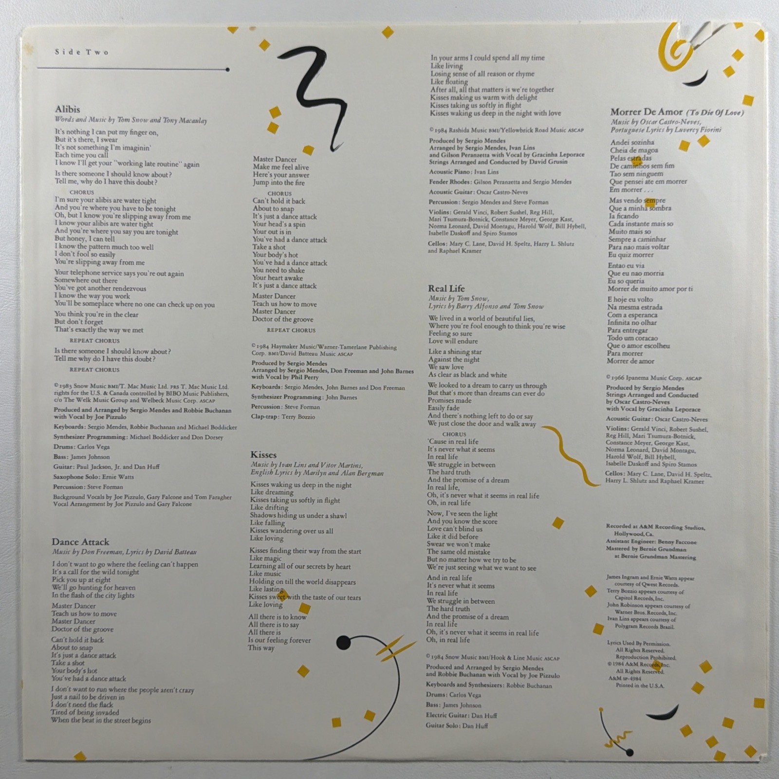 Sergi Mendes - Confetti LP A&M Recods SP-4984 NM 1984 Latin Pop - Image 3