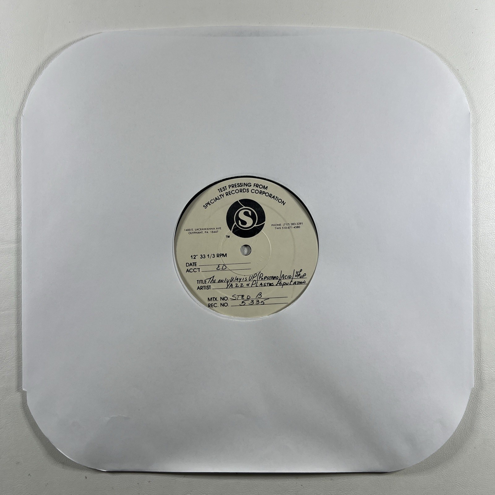 YAZZ & The Plastic Population - The Only Way Is Up TEST PRESSING EX 12" Single - Image 2