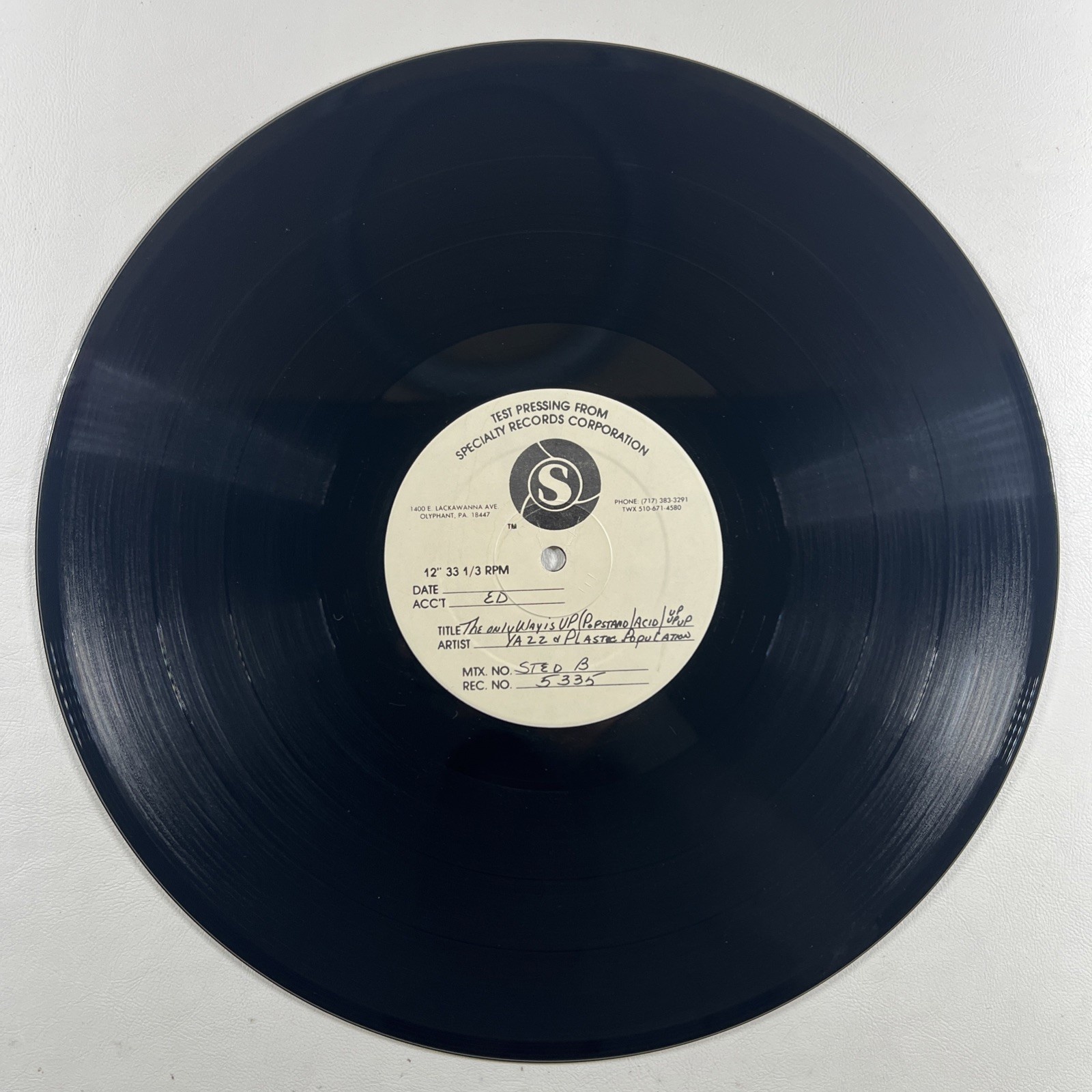 YAZZ & The Plastic Population - The Only Way Is Up TEST PRESSING EX 12" Single - Image 3