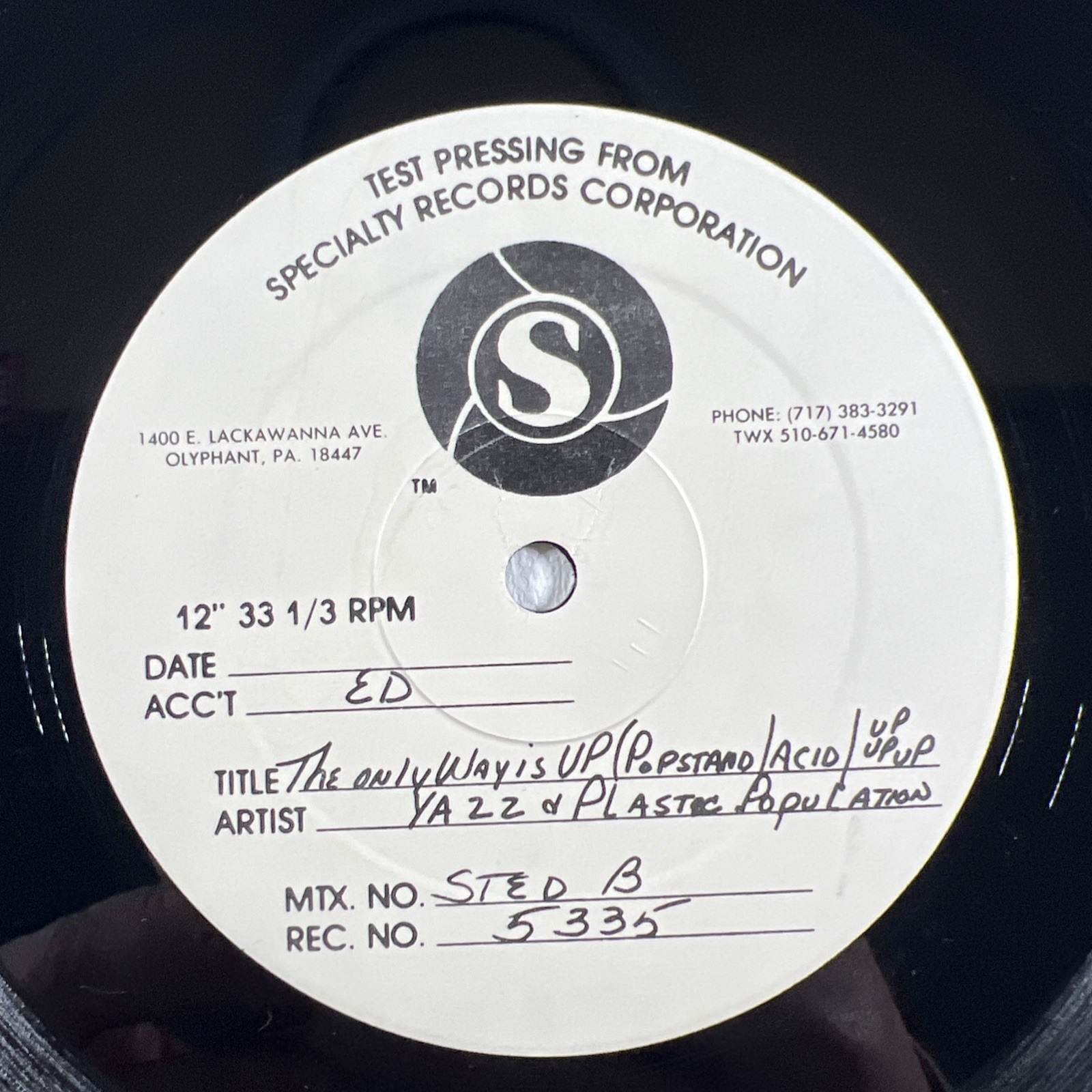 YAZZ & The Plastic Population - The Only Way Is Up TEST PRESSING EX 12" Single - Image 4