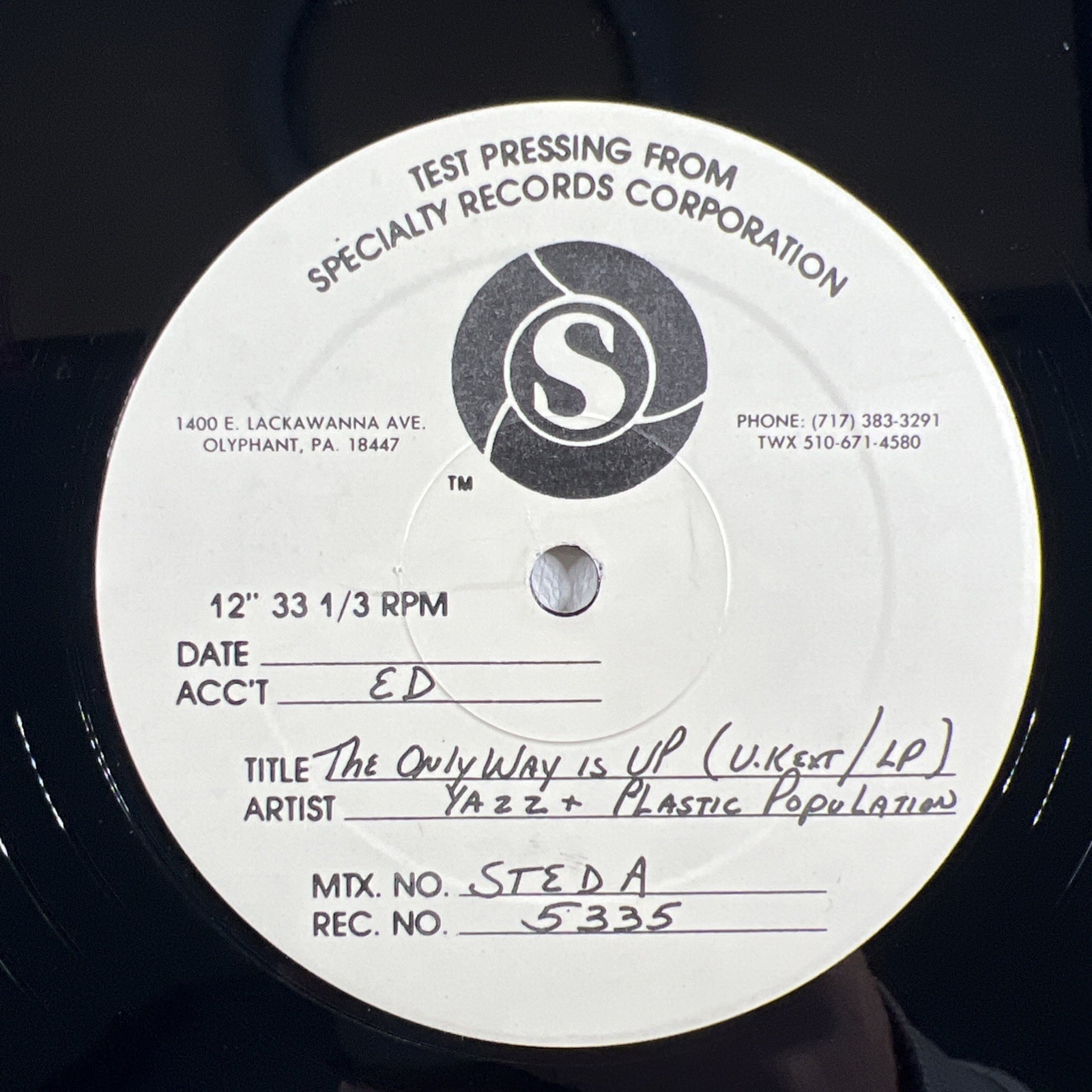 YAZZ & The Plastic Population - The Only Way Is Up TEST PRESSING EX 12" Single - Image 5