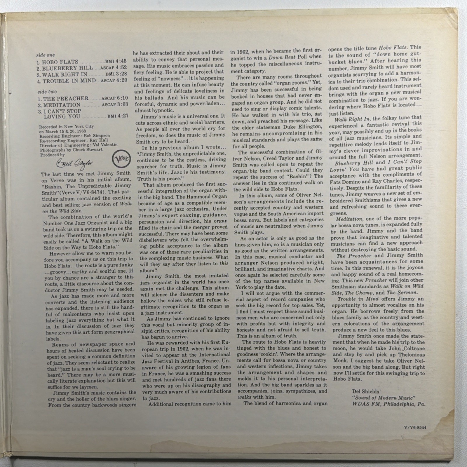 Jimmy Smith - Hobo Flats LP Verve V6-8544 VG+ 1963 Gatefold Cool Jazz Blues - Image 4
