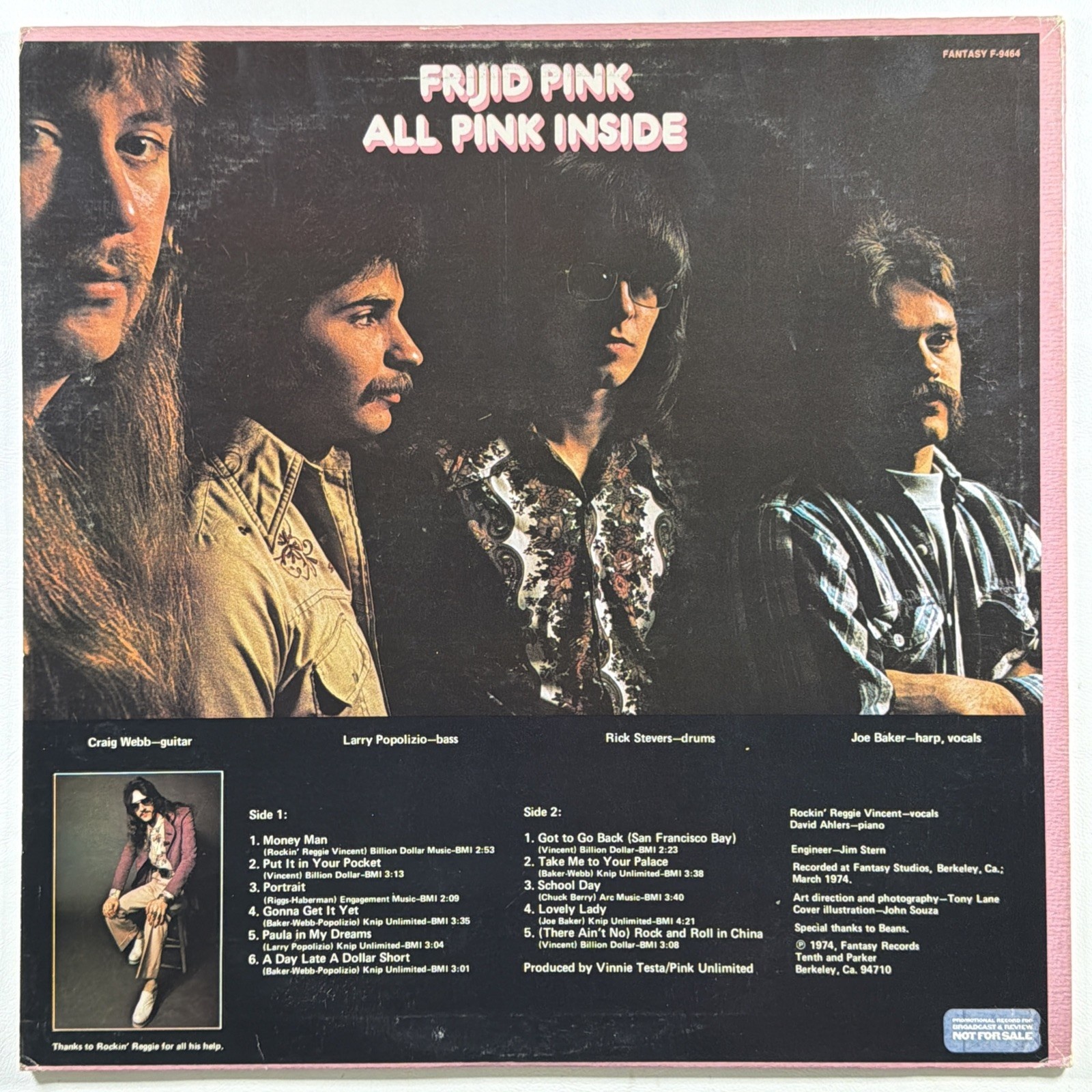 Frijid Pink - All Pink Inside LP Fantasy F-9464 EX Promo 1974 Hard Rock - Image 2