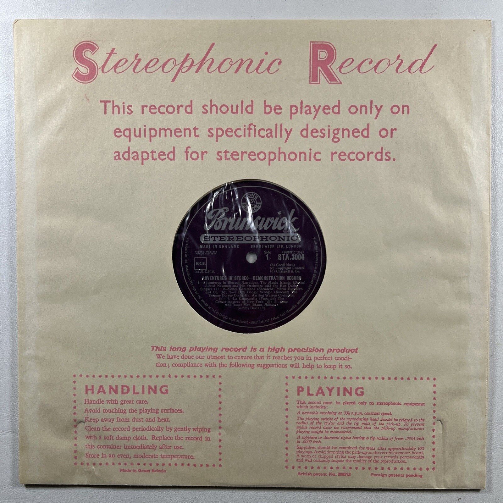Adventures In Stereo Demonstration Record LP Brunswick STA3004 VG+ UK - Image 3