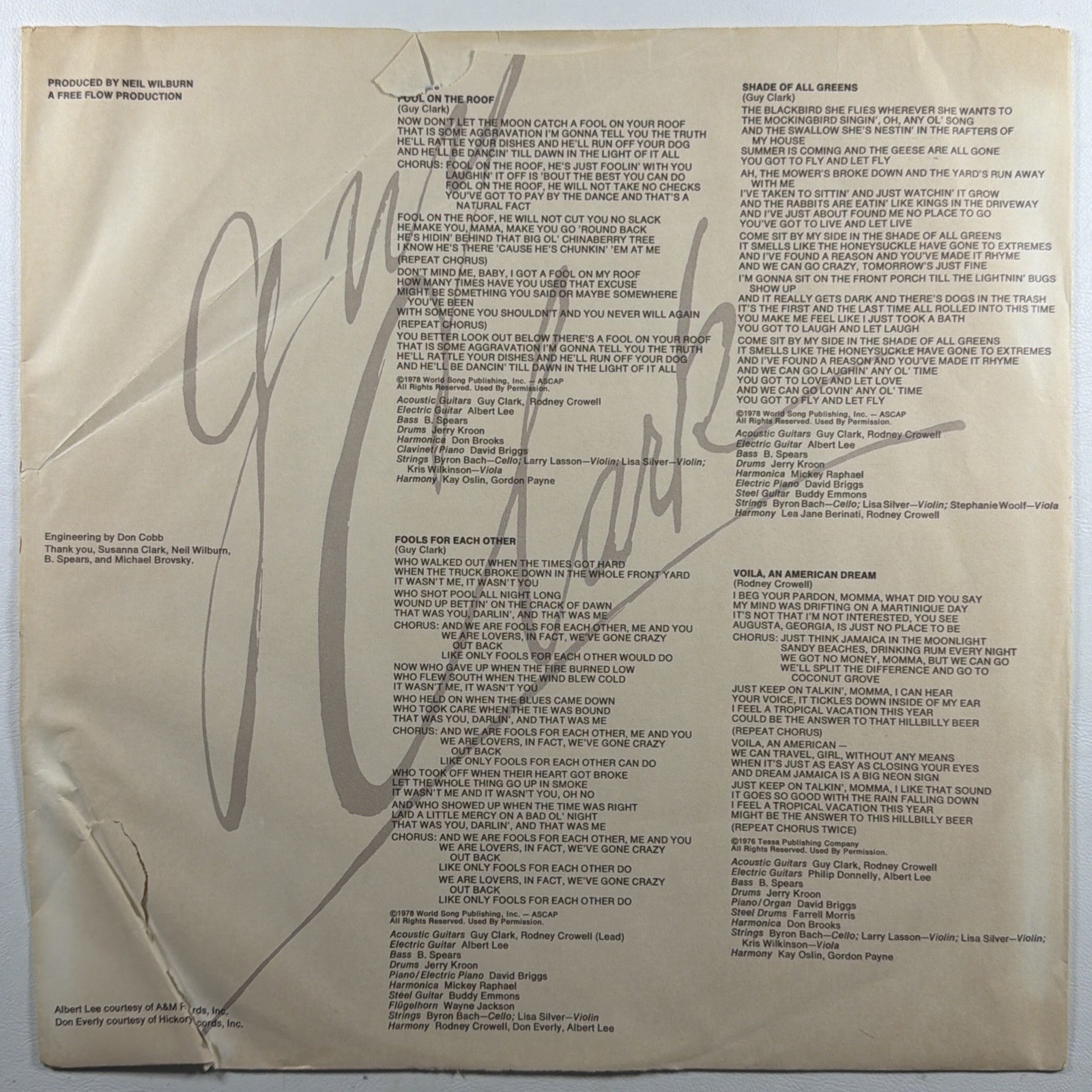 Guy Clark - Self Titled LP Warner Bros. BSK-3241 EX 1978 Country Folk - Image 3