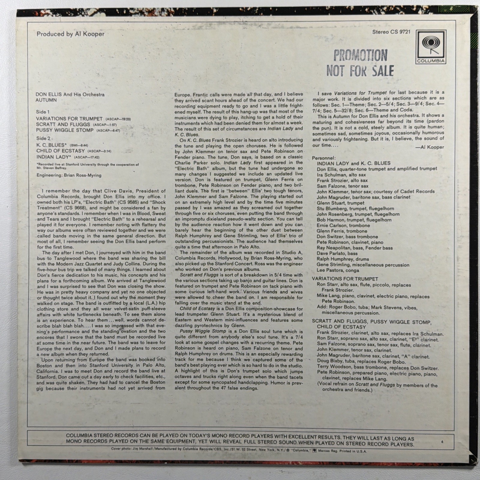 Don Ellis And His Orchestra - Autumn LP Columbia CS 9721 NM Promo 1968 2-Eye - Image 2